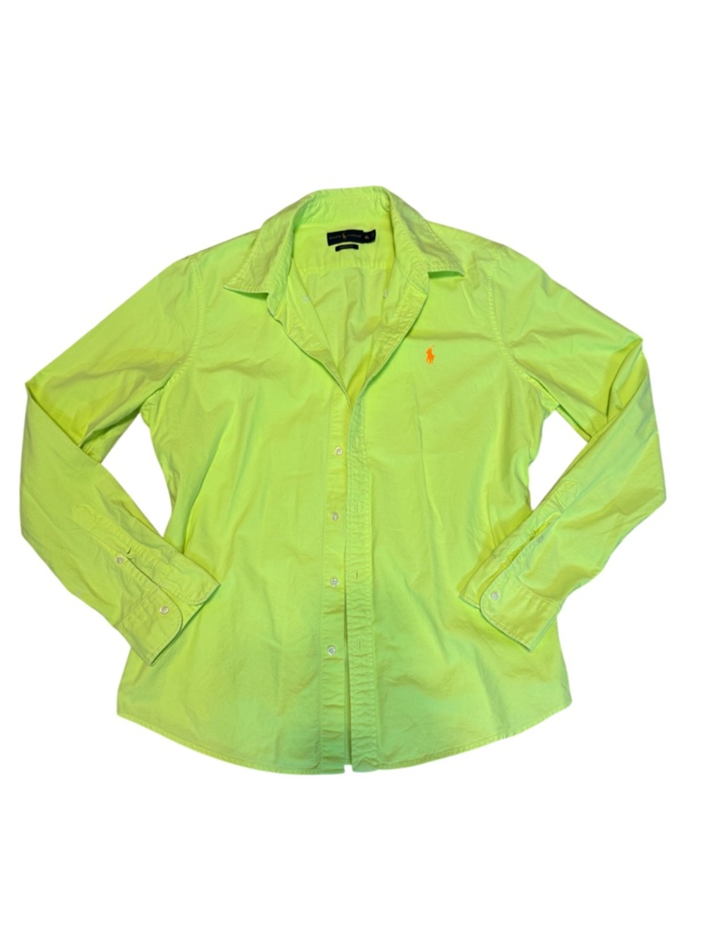Ralph Lauren Neon Yellow-Green Custom Fit Button Down Shirt Women's Size XL - Picture 5 of 16